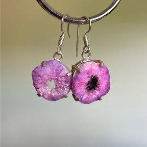 purple geode hanging earrings